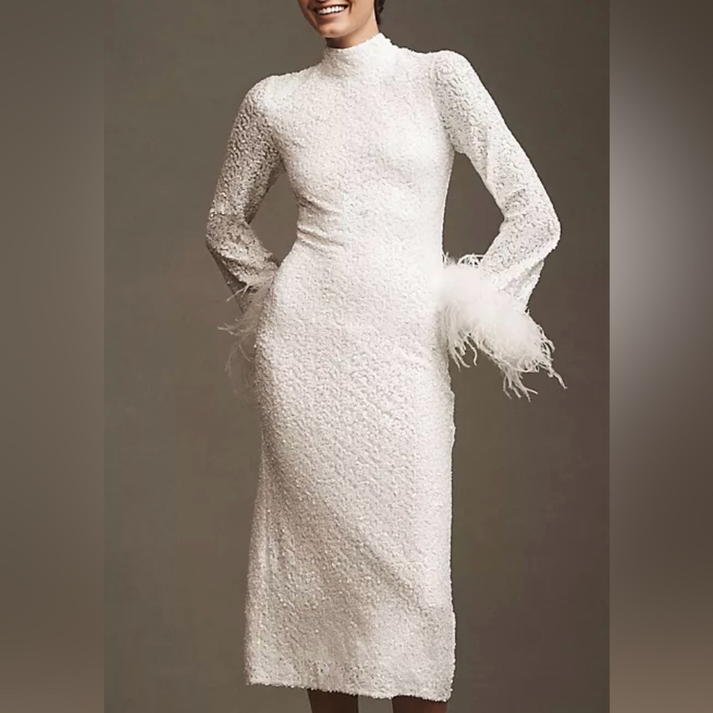 Hutch White Sequins Long Sleeve Dress